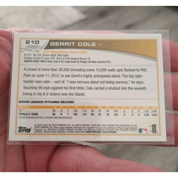 2013 Topps Chrome #210 Gerrit Cole Rookie Card RC - Picture 2 of 2